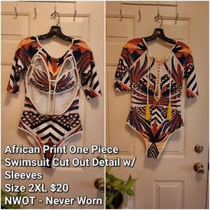 African Print Cut Out One Piece Swimsuit
